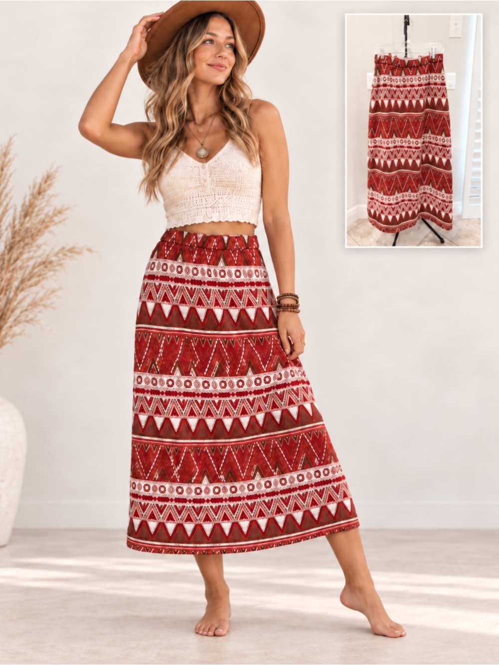 Vintage 1970s David Smith Geometric Tapestry-Feel Maxi Skirt Boho Folk Indie